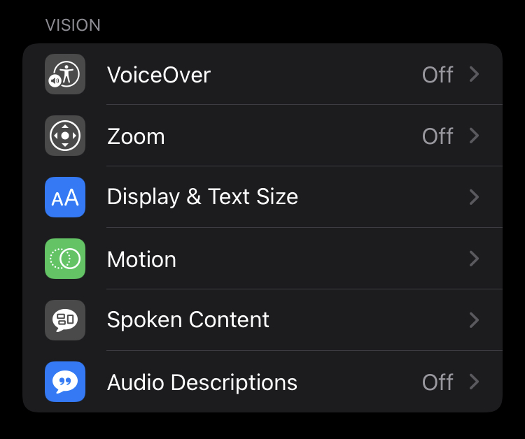Accessibility Settings Vision - iOS – CandooTech